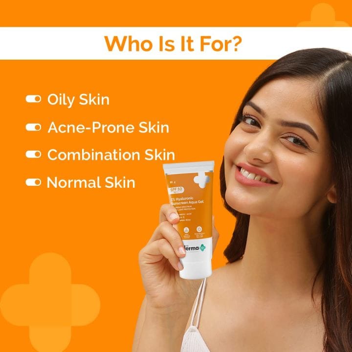 The Derma Co 1% Hyaluronic Sunscreen SPF 50 Aqua Gel, PA++++ | 80g