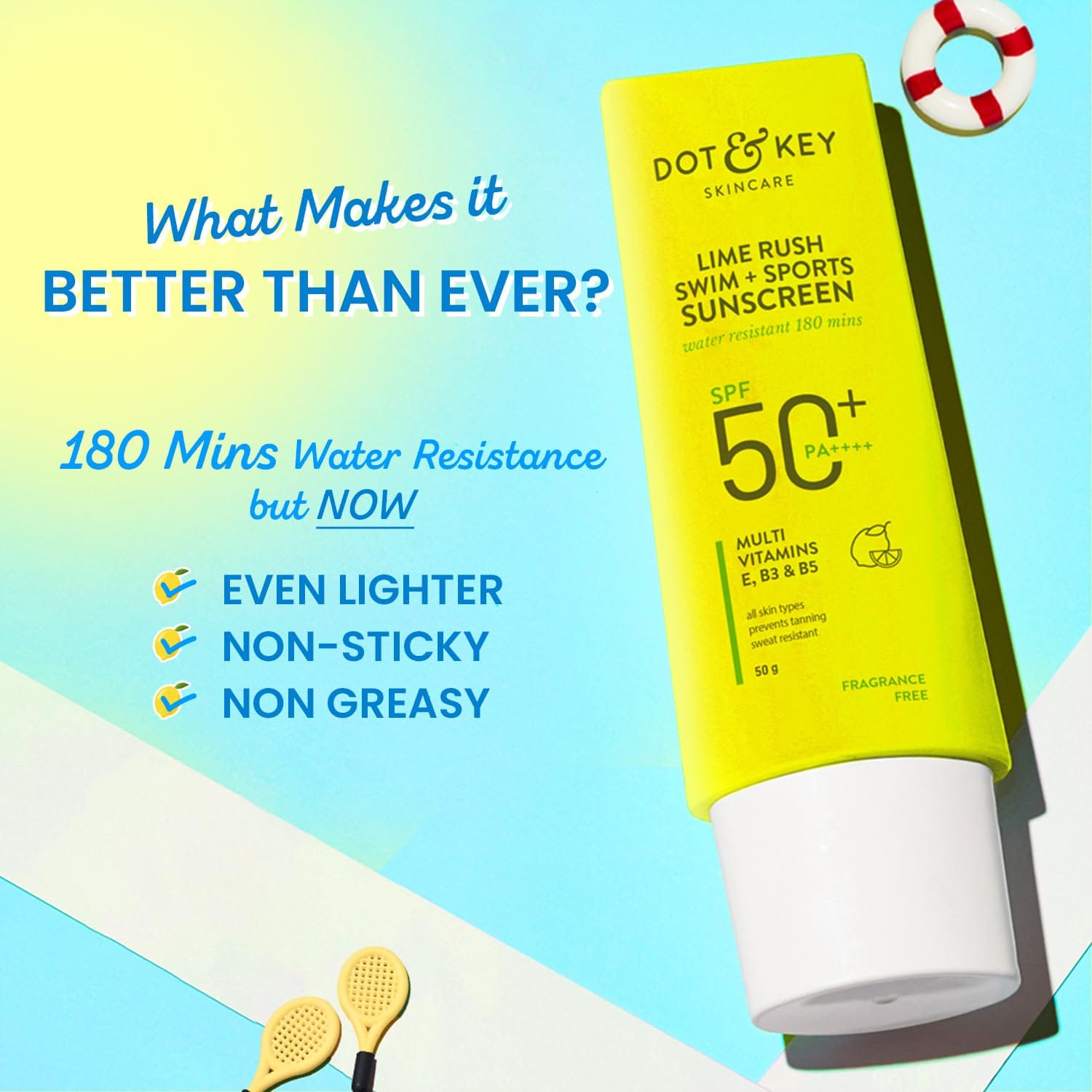 Dot & Key Lime Rush Swim + Sports Sunscreen, In-Vivo Tested SPF 50+ PA++++ | 50g