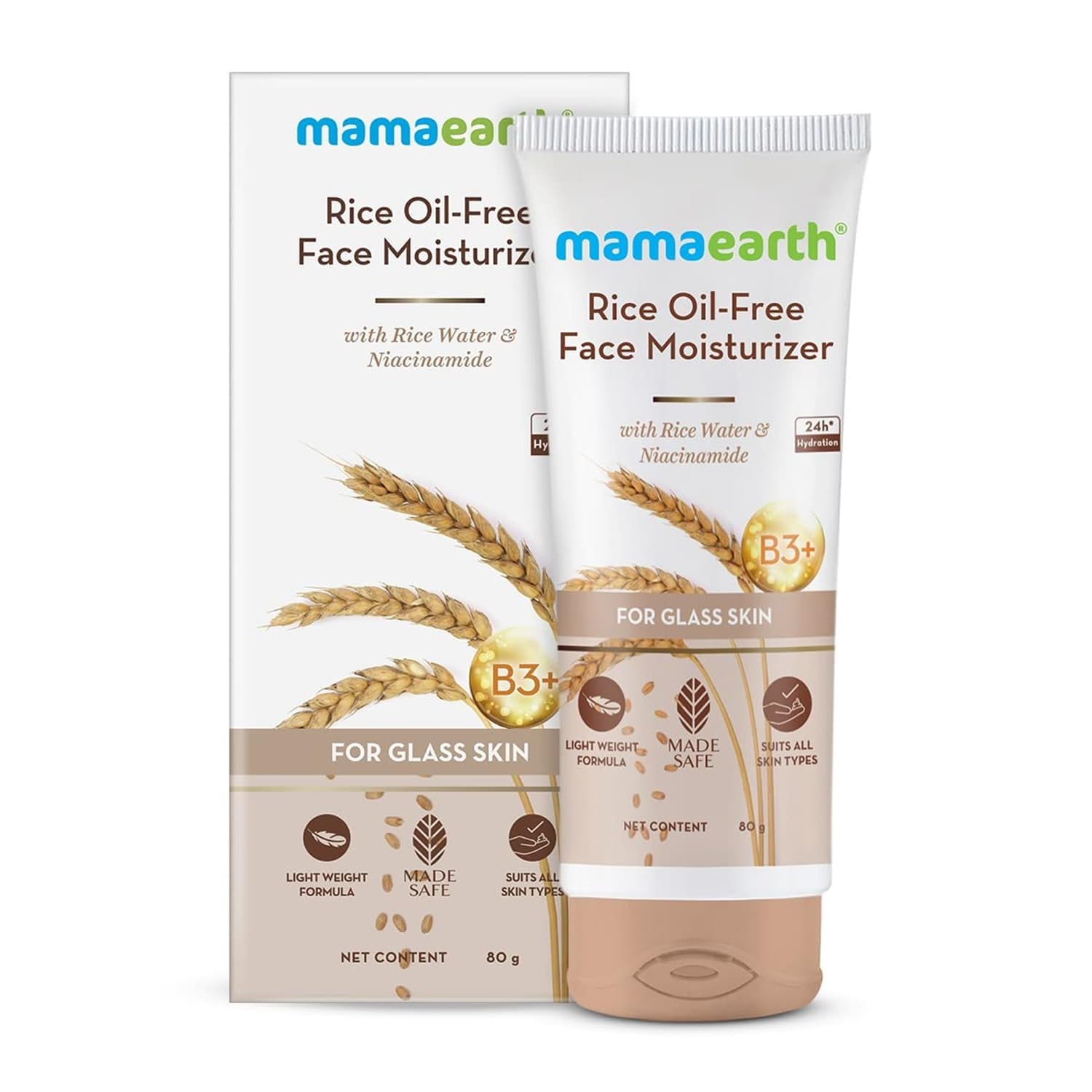Mamaearth Rice Oil-Free Face Moisturizer With Rice Water & Niacinamide for Glass Skin | 80g