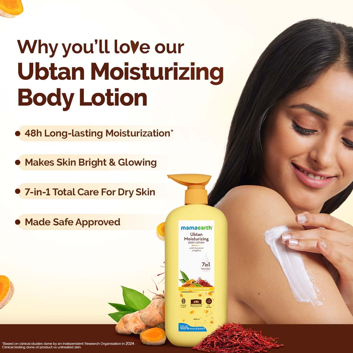 Mamaearth Ubtan Moisturizing Body Lotion with Turmeric & Saffron for Glowing Skin | 400ml